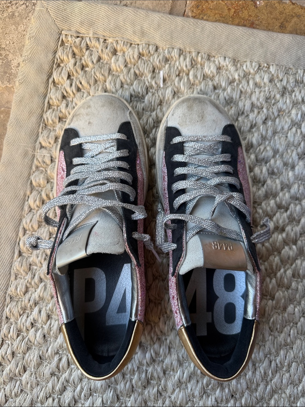 P448 Pink Glitter and Black Low-Top Sneakers